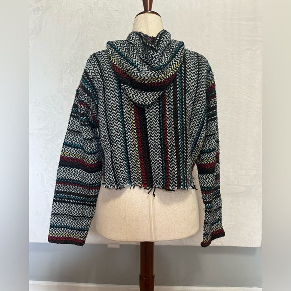 Baja Joe Mexican Jerga Blanket Hoodie Cropped Hippie Pullover Women’s Medium - Picture 3 of 8